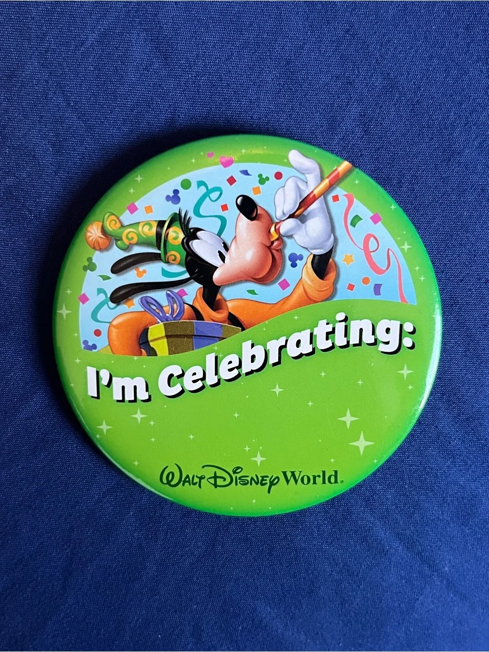 Disney Goofy Celebration Button — Bright Green